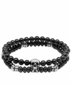 Alexander McQueen Beaded Double Wrap Skull Bracelet